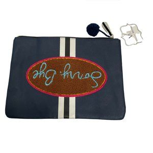 nwt mirror mirror “ Sorry Bye" Upside Down Cosmetic Pouch Bag Lined Fuzzy Blue